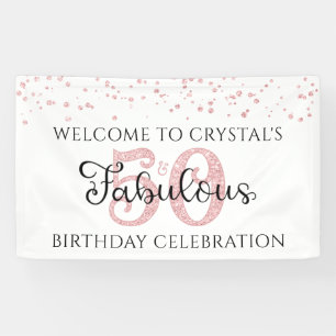 50 AND FABULOUS Rose Gold Confetti Banner