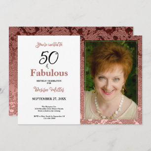 50 And Fabulous Rose Gold Floral Birthday Invitation