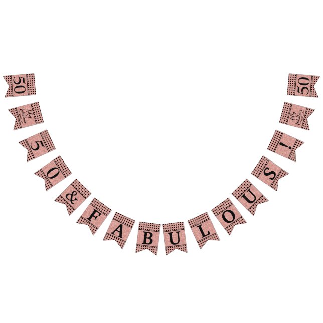 50 And Fabulous Rose Gold Glitter Black Birthday Bunting (All)