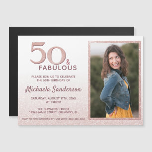 50 and Fabulous Rose Gold Glitter Elegant Birthday Magnetic Invitation