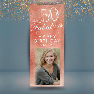 50 and Fabulous Rose Gold Metallic Photo Banner