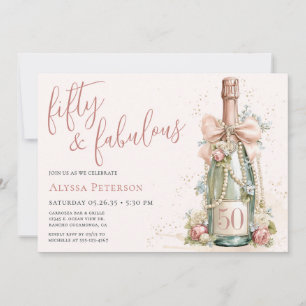 50 And Fabulous Rose Gold Script 50th Birthday Invitation
