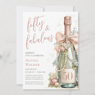 50 and Fabulous Rose Gold Script Surprise Party Invitation