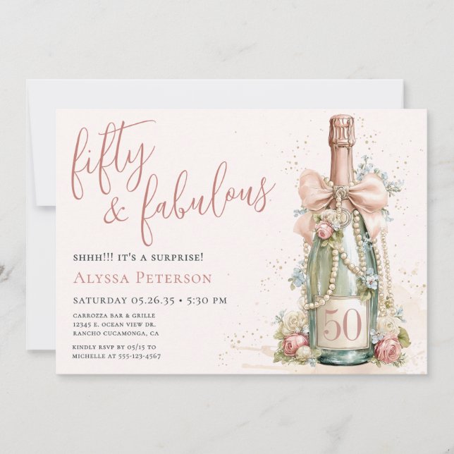 50 And Fabulous Rose Gold Script Surprise Party Invitation (Front)