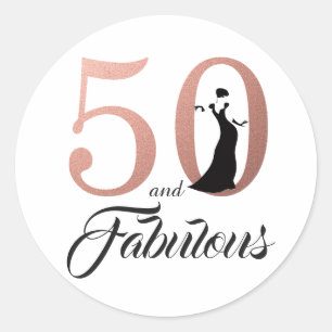 50 and Fabulous Rose Gold Typography 50th Birthday Classic Round Sticker