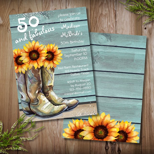 50 And Fabulous Rustic Country Western Sunflower Invitation (Creator Uploaded)