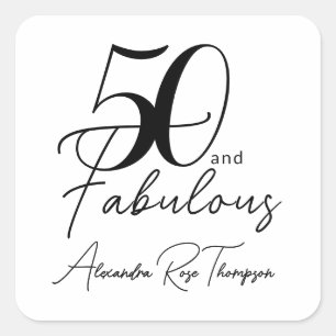 50 and Fabulous Script 50th Birthday Party Square Sticker