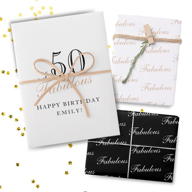 50 and Fabulous Script Modern Woman 50th Birthday Wrapping Paper Sheet (Creator Uploaded)
