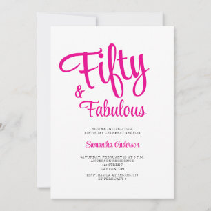 50 and Fabulous Script Pink 50th Birthday Party  Invitation