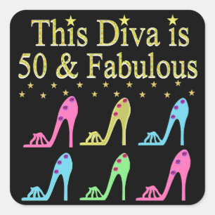 50 AND FABULOUS SHOE QUEEN SQUARE STICKER