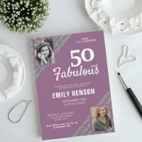 50 and Fabulous Silver Glitter 2 Photo Birthday