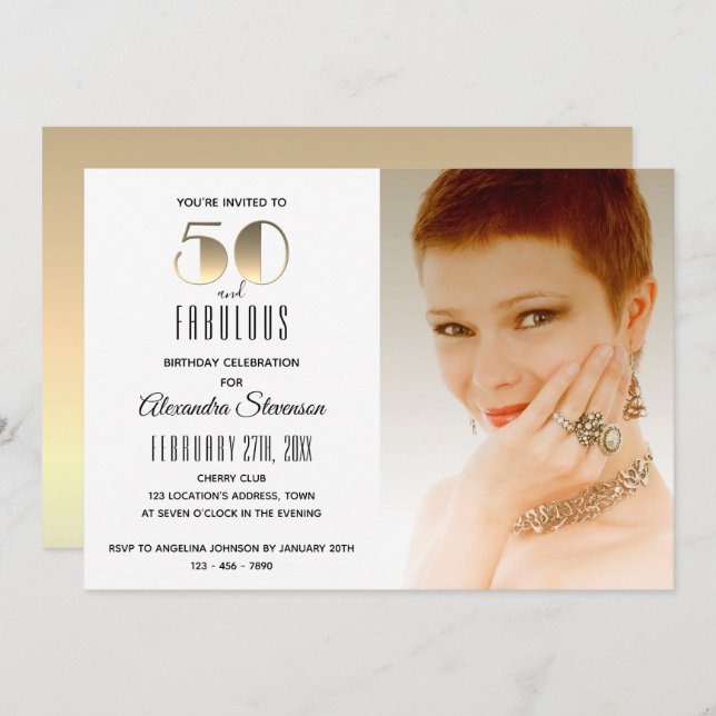50 and Fabulous Simple Elegant Gold 50th Birthday Invitation (Front/Back)