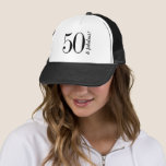 50 and Fabulous Simple Text Trucker Hat<br><div class="desc">If you've got it,  flaunt it! Bold black '50 & fabulous' text on white and black trucker hat. A great gift with for those with attitude. Selection of other colours available.</div>