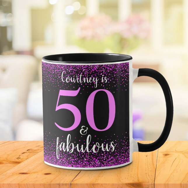50 and fabulous sparkly pink & black personalised mug (Creator Uploaded)
