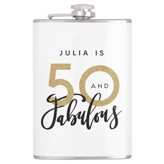 50 and fabulous stylish birthday  hip flask (Front)