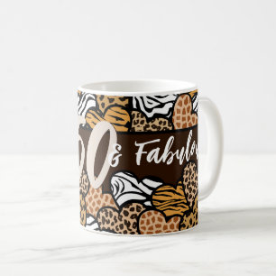 50 and Fabulous Stylish Brown Animal Print Hearts  Coffee Mug