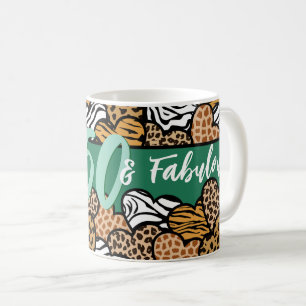 50 and Fabulous Stylish Emerald Animal Print Heart Coffee Mug