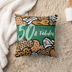 50 and Fabulous Stylish Emerald Animal Print Heart Cushion