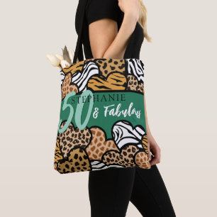 50 and Fabulous Stylish Emerald Animal Print Heart Tote Bag