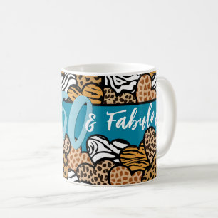 50 and Fabulous Stylish Teal Animal Print Hearts  Coffee Mug