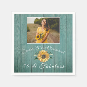 50 and Fabulous Sunflower Green Birthday Napkin