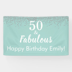 50 and Fabulous Teal Glitter 50th Birthday Banner