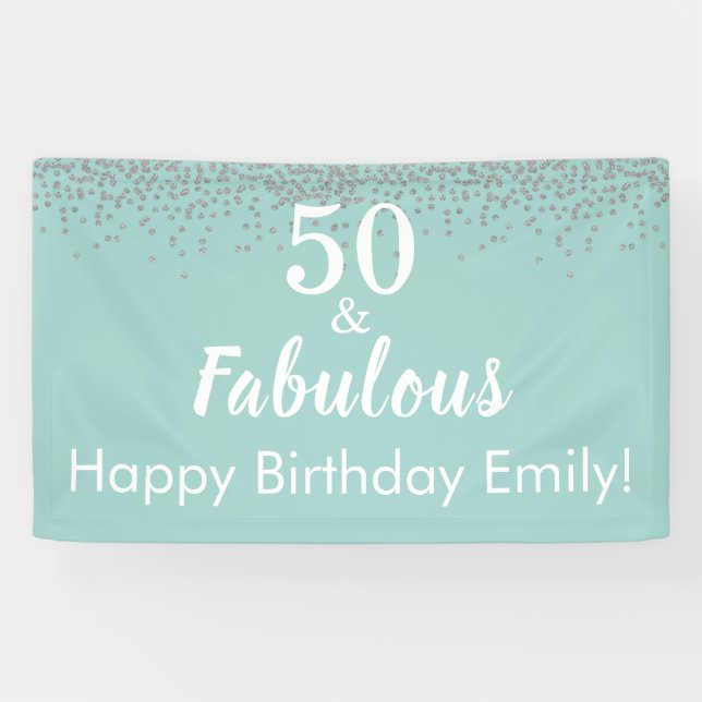 50 and Fabulous Teal Glitter 50th Birthday Banner (Horizontal)