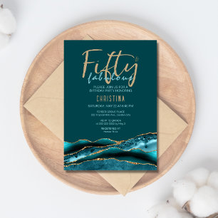 50 and Fabulous Teal Gold Agate 50th Birthday Invi Invitation