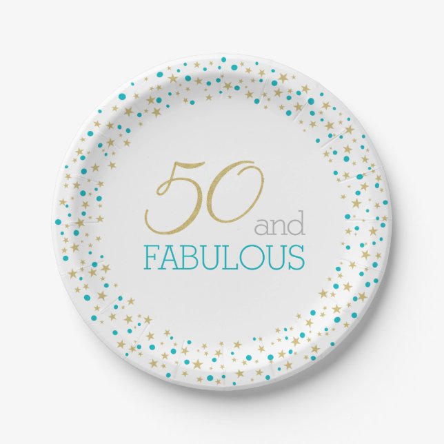 50 and Fabulous Theme 50th Birthday Party Paper Plate (Front)