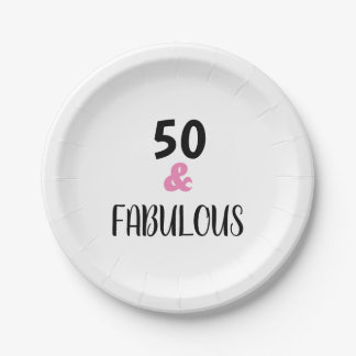 50 And Fabulous Trendy Text Birthday Party Paper Plate