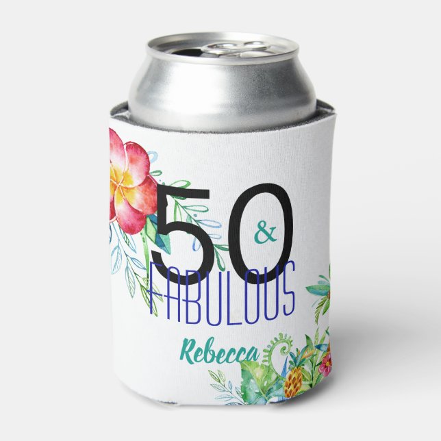 50 and Fabulous Tropical 50th Birthday Add Name Can Cooler (Can Front)