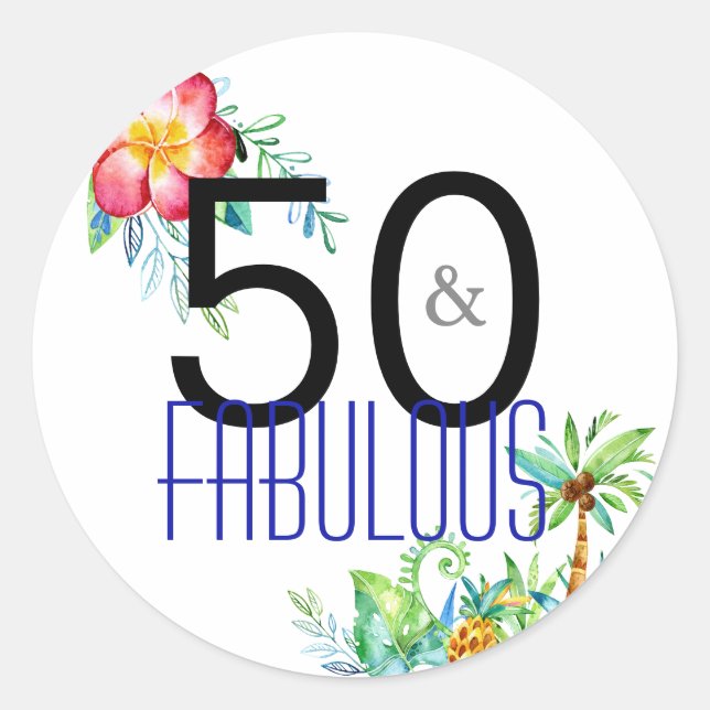 50 and Fabulous Tropical 50th Birthday Stickers (Front)