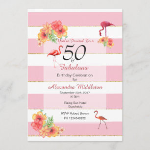 50 and Fabulous Tropical Pink  Birthday Invitation