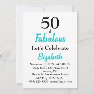 50 and Fabulous Turquoise Birthday Invitation