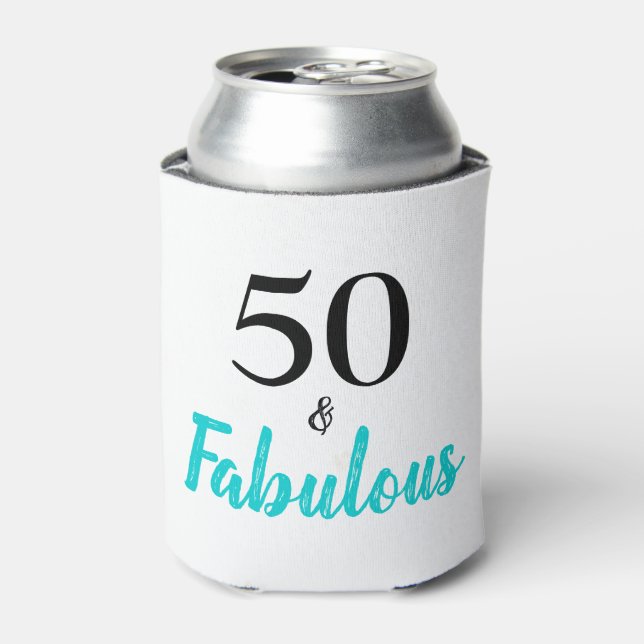 50 and Fabulous Turquoise Birthday Party Can Coole Can Cooler (Can Front)