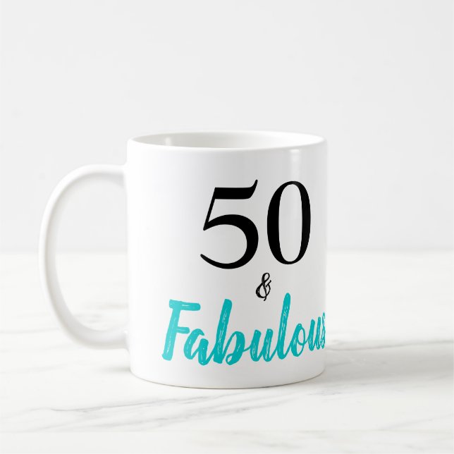 50 and Fabulous Turquoise Birthday Party Coffee Mug (Left)