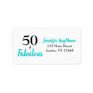 50 and Fabulous Turquoise Birthday Party Label