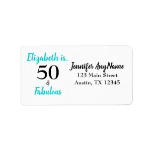 50 and Fabulous Turquoise Birthday Party Label