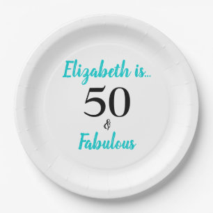 50 and Fabulous Turquoise Birthday Party Paper Plate