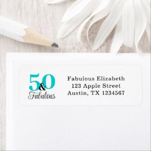 50 and Fabulous Turquoise Blue and Black Label Return Address Label