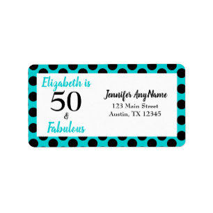 50 and Fabulous Turquoise Blue Birthday Party Label