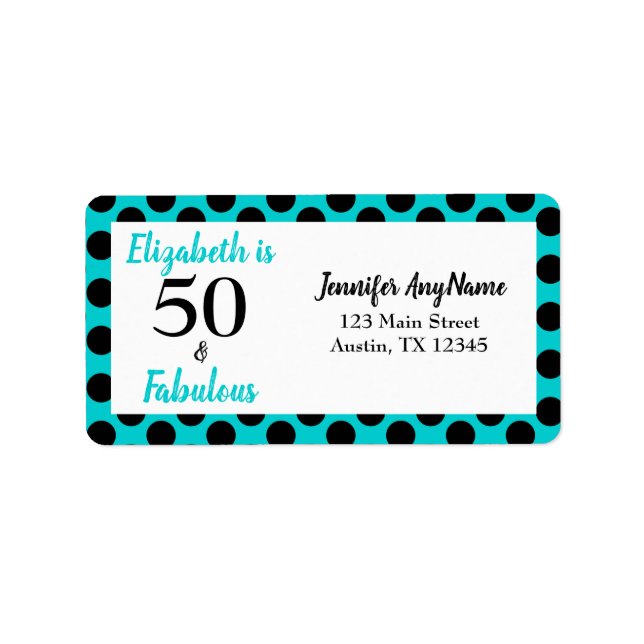50 and Fabulous Turquoise Blue Birthday Party  Label (Front)