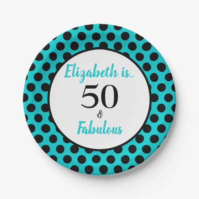 50 and Fabulous Turquoise Blue Paper Plates (Front)