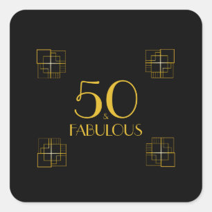 50 and Fabulous Typography 50th Birthday Square Sticker