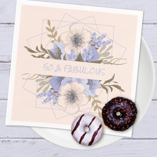 50 and Fabulous Violet Pastel Five Petal Wild Rose Napkin (Easily personalize this pastel wild rose paper napkin design for a birthday or other occasion. )