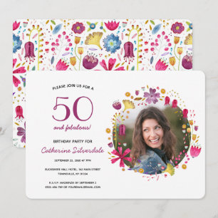 50 and Fabulous Watercolor Floral Birthday Party Invitation