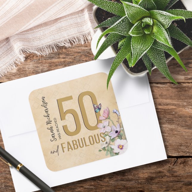 50 and Fabulous Wildflower Square Sticker (Creator Uploaded)