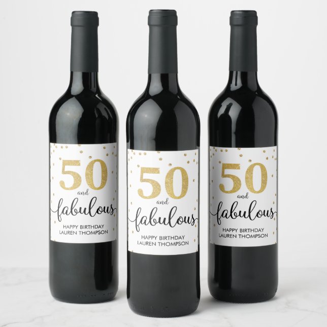 50 and Fabulous wine Sparkling Wine label white &  (Bottles)