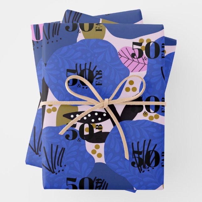 50 and Fabulous Wrapping Paper Flat Sheet Set of 3 (In situ)