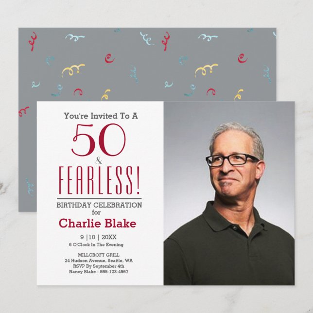 50 and Fearless! Photo 50th Birthday Party Invite (Front/Back)